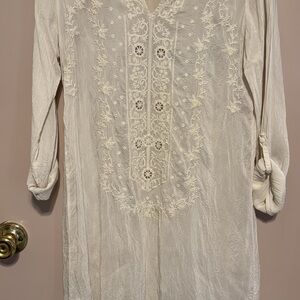 Cream Embroidered Tunic Top